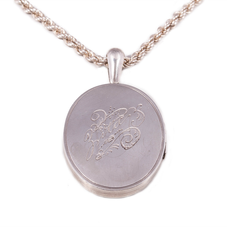 Victorian Sterling Silver Oval Locket & Chain