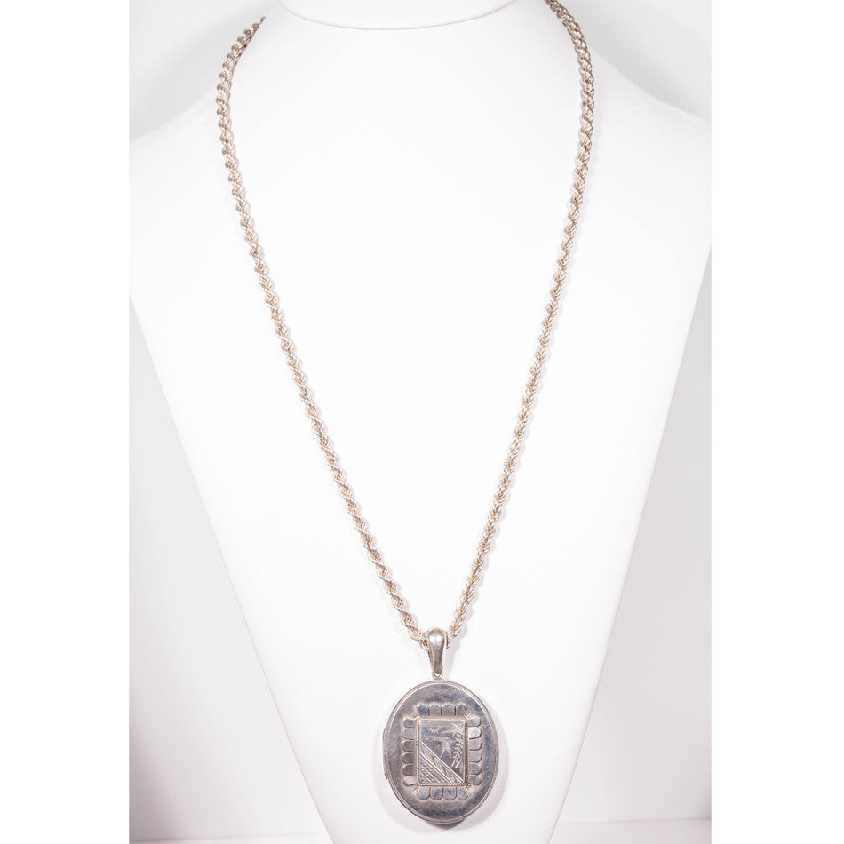 Victorian Sterling Silver Oval Locket & Chain