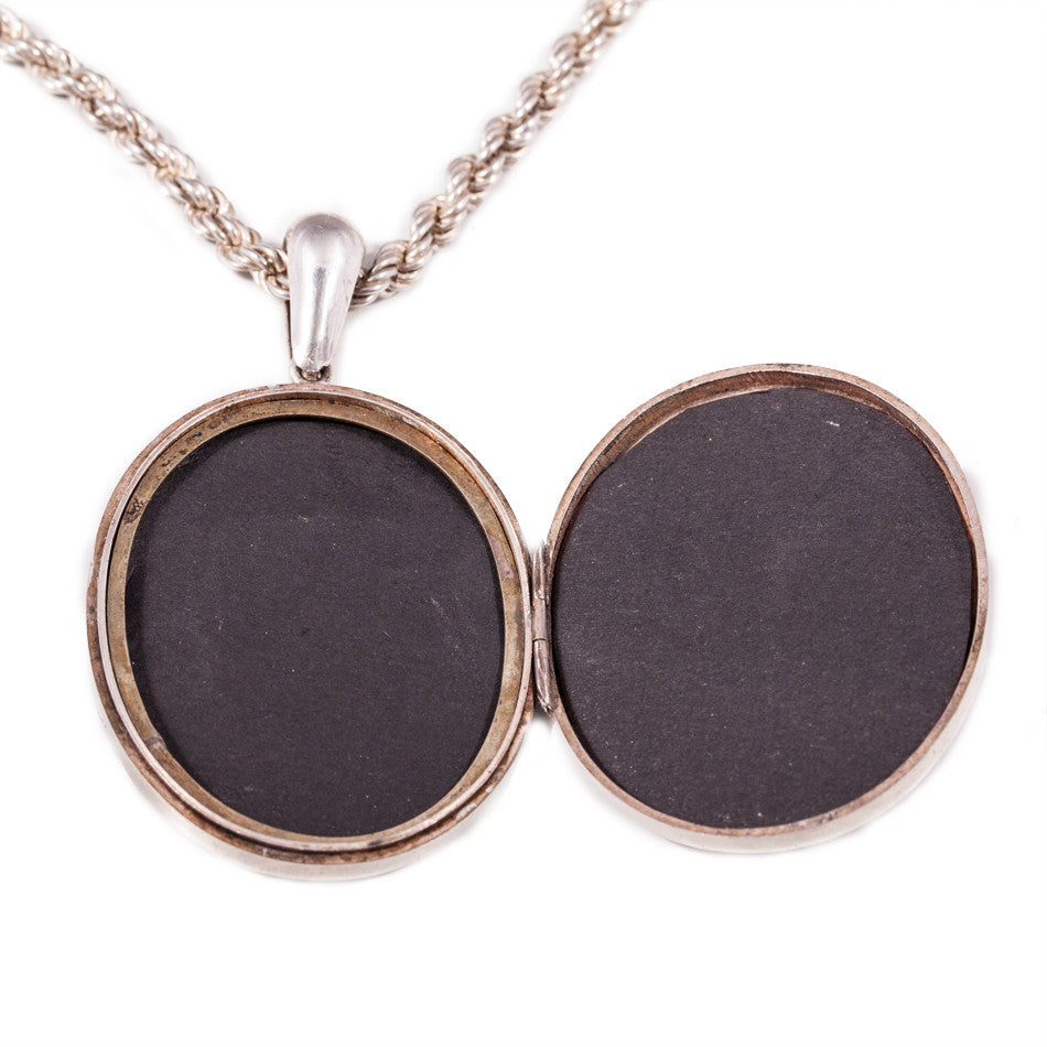 Victorian Sterling Silver Oval Locket & Chain